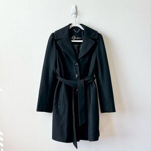 Guess Wool Blend Belted Coat in Black Size Large